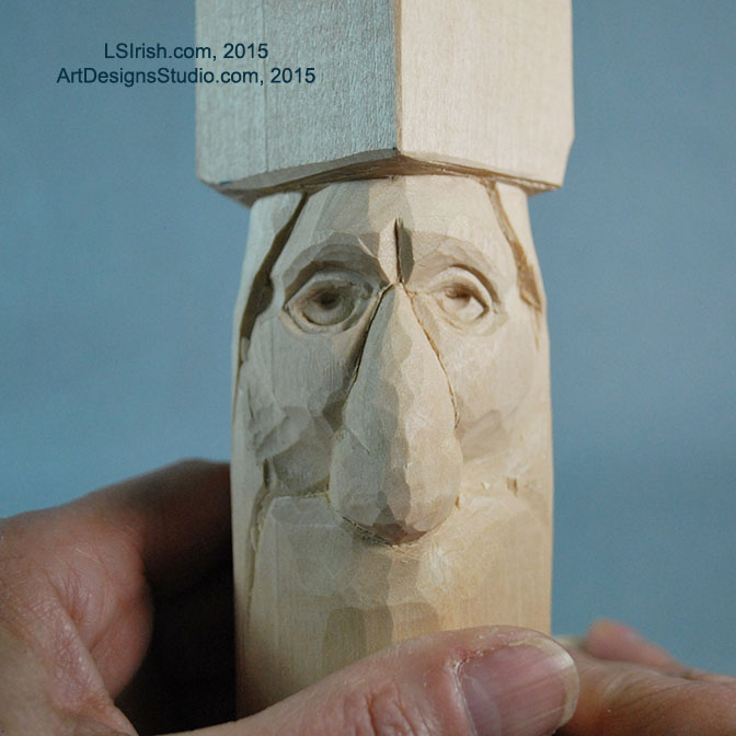 Wood Spirit Carving, 12 Defining the Cheek and Nose Classic Carving