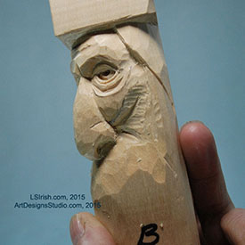 cutting the wrinkles of a wood spirit face