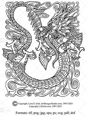 Oriental Dragon Rectangle Vector Pattern